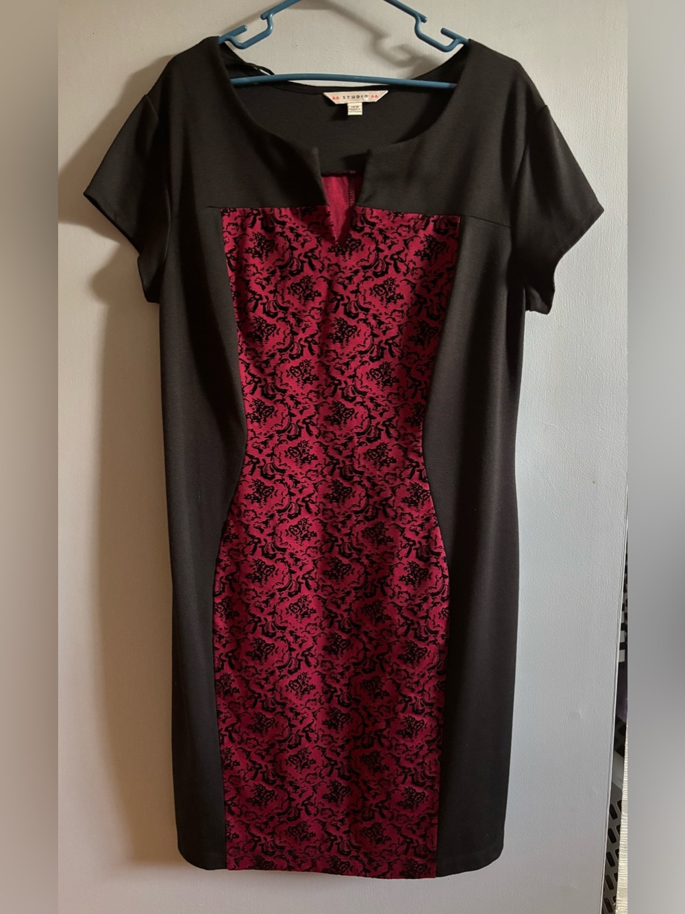 Aa Studio Aa Black & Wine Patterned Midi Sheath Dress